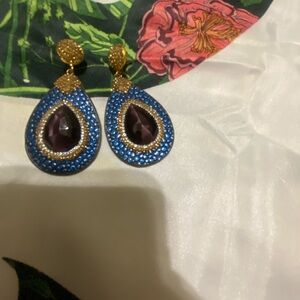 Elegant Blue and Gold Teardrop Earrings